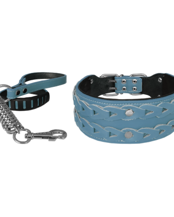 Markapet Elegance Deri İşlemeli Lüks Köpek Tasma Seti XL 7 cm*60-68 cm Turkuaz