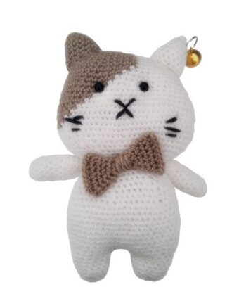 Köpek Oyuncağı Kahverengi Papyonlu Beyaz Kedi 9 cm-16 cm