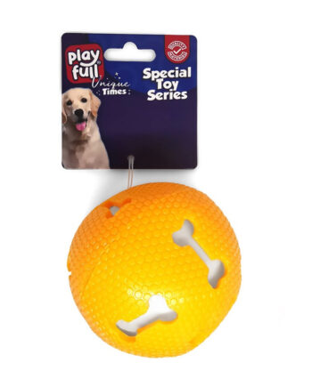 Playfull Sesli Kemik Desenli Plastik Top Köpek Oyuncağı 7,5 Cm Turuncu