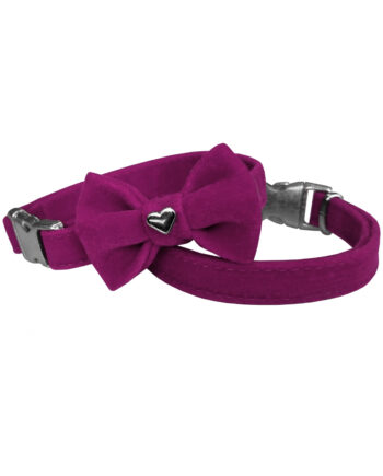 Markapet Kadife Papyonlu Kedi Boyun Tasması 20-32 cm Koyu Pembe