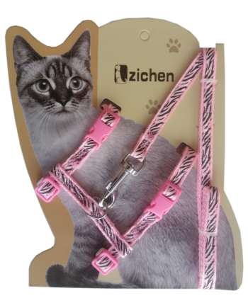 Atlantik Pembe Çizgili Desenli Kedi Göğüs Bel Tasması 20*32 cm