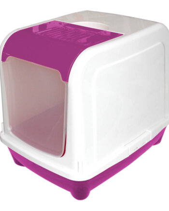 Kapalı Çift Açılır Kedi Tuvaleti 50/38/42 cm Pembe Karbon Filtreli