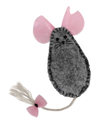 Kedi Oyuncağı Pembe Kulaklı Keçe Fare 6-11-20 cm Gri-Pembe