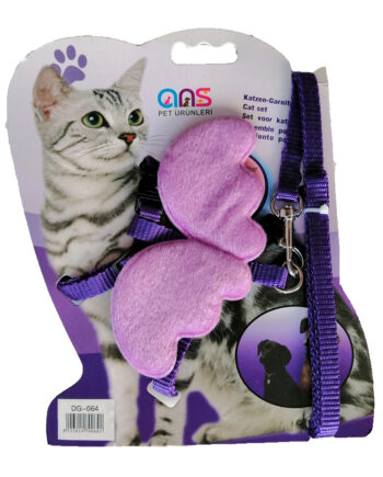 Ans Kanatlı Melek Kedi Göğüs Bel Tasması 20*32 cm Mor Pembe