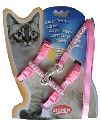 Atlantik Taşlı Kedi Göğüs Bel Tasması 20*32 cm Pembe