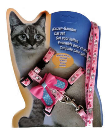 Atlantik Kurdelalı Desenli Kedi Göğüs Bel Tasması 20*32 cm Pembe