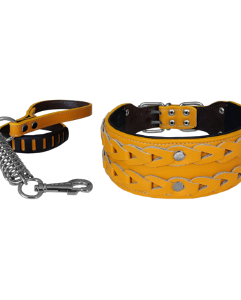 Markapet Elegance Deri İşlemeli Lüks Köpek Tasma Seti XL 7 cm*60-68 cm Sarı