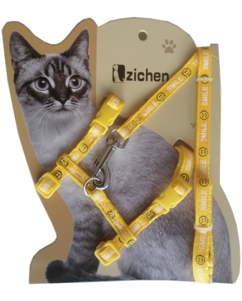 Atlantik Sarı Smile Desenli Kedi Göğüs Bel Tasması 20*32 cm