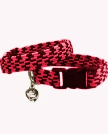 Elastik Örme Kedi Tasması Pembe-Siyah 10 mm A=23/32 cm