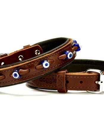Doggie Nazar Boncuklu Köpek Tasması 2,0x40cm Small Kahverengi