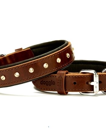Doggie Kristal Taşlı Köpek Boyun Tasması 50 cm Medium Kahverengi