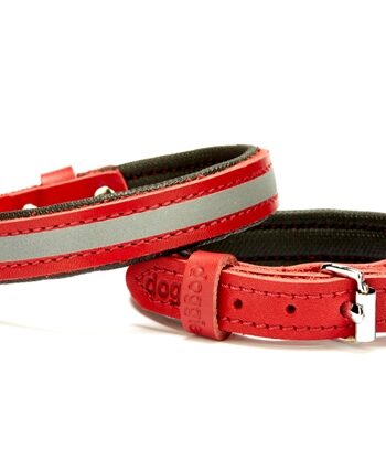 Doggie Konforlu Reflektörlü Deri Köpek Tasması 1,5x25-30 cm Kırmızı