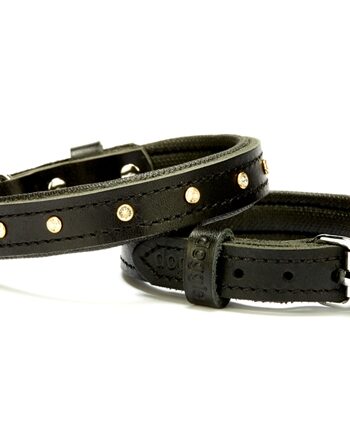 Doggie Konforlu Deri Swarovski Kristal Taşlı Köpek Boyun Tasması 1,5 x 20-26 cm Siyah
