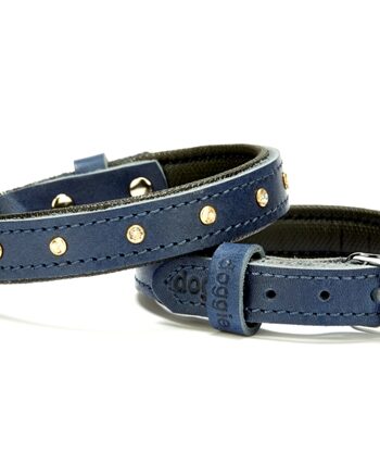 Doggie Konforlu Deri Swarovski Kristal Taşlı Köpek Boyun Tasması 1,5 x 24-30 cm Mavi