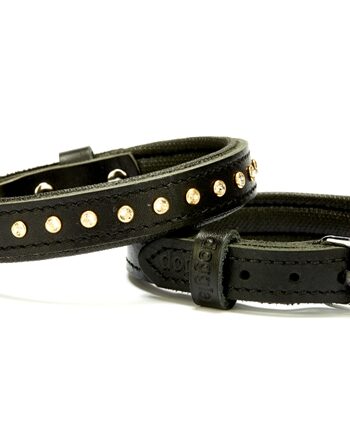 Doggie Konforlu Deri Swarovski Kristal Taşlı Köpek Boyun Tasması 1,5 x 24-30 cm Siyah