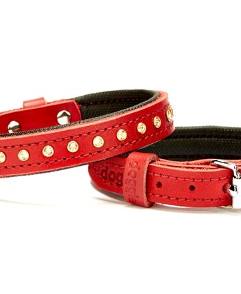 Doggie Konforlu Deri Swarovski Kristal Taşlı Köpek Boyun Tasması 1,5 x 24-30 cm Kırmızı