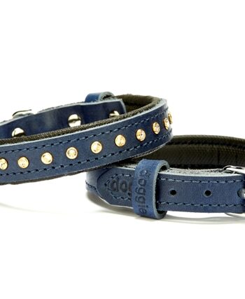 Doggie Konforlu Deri Swarovski Kristal Taşlı Köpek Boyun Tasması 1,5 x 24-30 cm Mavi