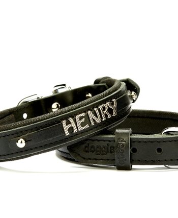 Doggie Deri İsimlikli Köpek Tasması 2x35-40 cm Siyah