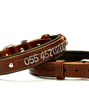 Doggie Deri İsimlikli Köpek Tasması 2x35-40 cm Kahverengi