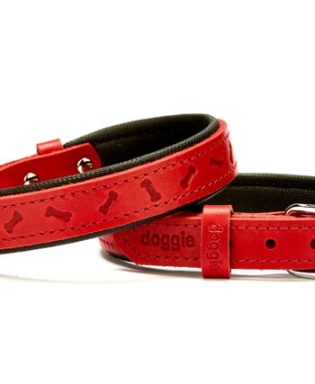 Doggie Kemik Desenli Deri Köpek Boyun Tasması 2x35x40 cm Kırmızı