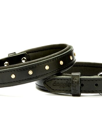 Doggie Konforlu Deri Swarovski Kristal Taşlı Köpek Boyun Tasması 2 x 28-34 cm Siyah