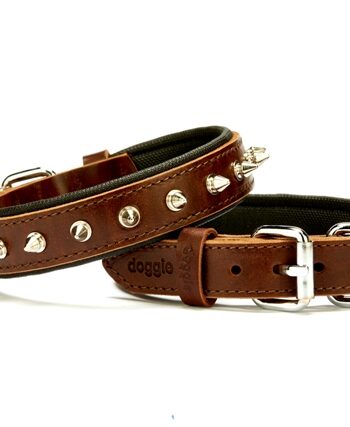 Doggie Konfor Deri El Yapımı Çivili Köpek Boyun Tasması 2,5x37-45cm Kahverengi