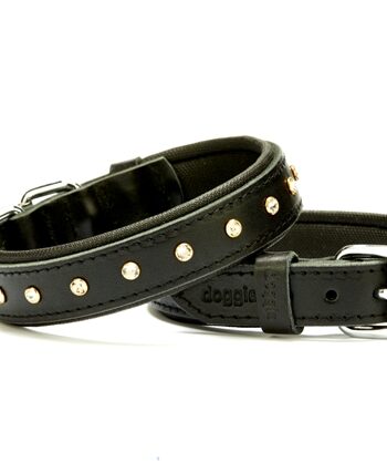 Doggie Konforlu Deri Swarovski Kristal Taşlı Köpek Boyun Tasması 2,5 x 36-42 cm Siyah