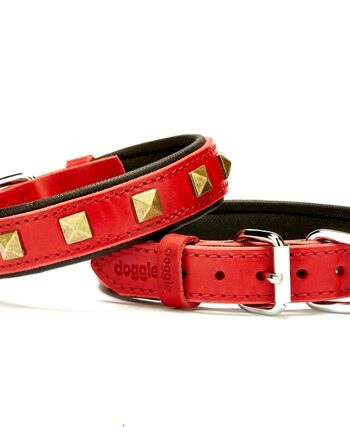 Doggie Piramit Metal İşlemeli Deri Köpek Boyun Tasması 3,5x47x55 cm Kırmızı