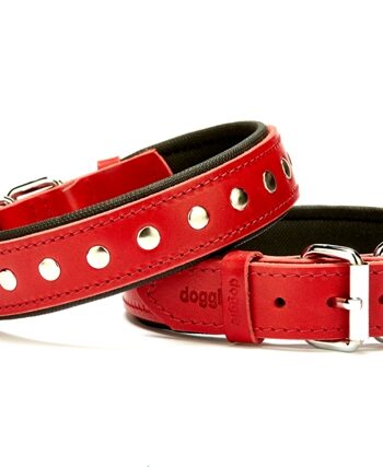 Doggie Deri Rivetli Köpek Tasması 3x42-50 cm Kırmızı