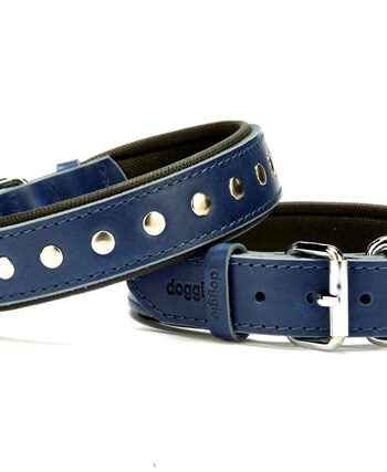 Doggie Deri Rivetli Köpek Tasması 3x42-50 cm Mavi