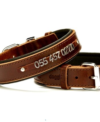Doggie Deri İsimlikli Köpek Tasması 3x42-50 cm Kahverengi