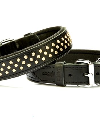 Doggie Konforlu Deri Swarovski Kristal Taşlı Köpek Boyun Tasması 3 x 38-46 cm Siyah