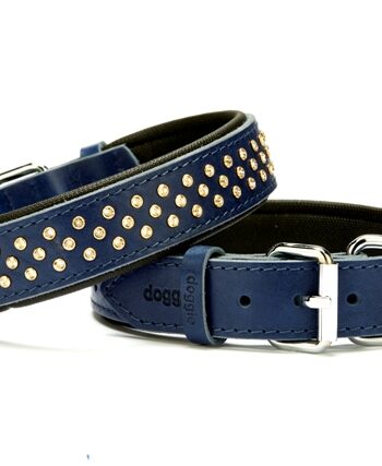 Doggie Konforlu Deri Swarovski Kristal Taşlı Köpek Boyun Tasması 3 x 38-46 cm Mavi