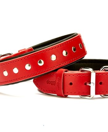 Doggie Deri Rivetli Köpek Tasması 3,5x47-55 cm Kırmızı