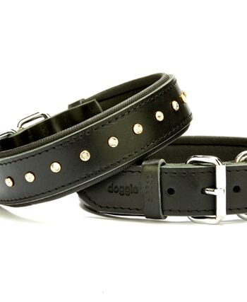 Doggie Konforlu Deri Swarovski Kristal Taşlı Köpek Boyun Tasması 3,5 x 40-49 cm Siyah