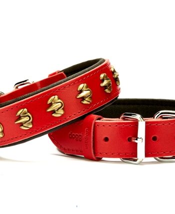 Doggie Pençe Metal İşlemeli Deri Köpek Boyun Tasması 3,5x47x55 cm Kırmızı