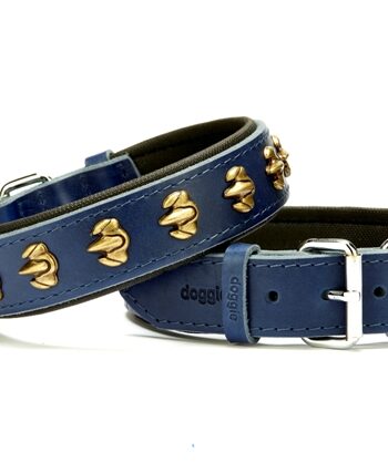 Doggie Pençe Metal İşlemeli Deri Köpek Boyun Tasması 3,5x47x55 cm Mavi