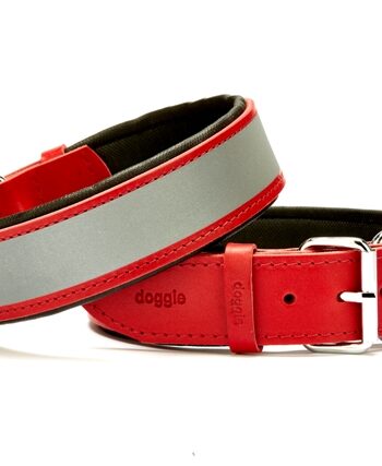 Doggie Konforlu Reflektörlü Deri Köpek Tasması 4x57-65 cm Kırmızı