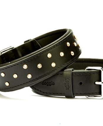 Doggie Konforlu Deri Swarovski Kristal Taşlı Köpek Boyun Tasması 4 x 54-63 cm Siyah