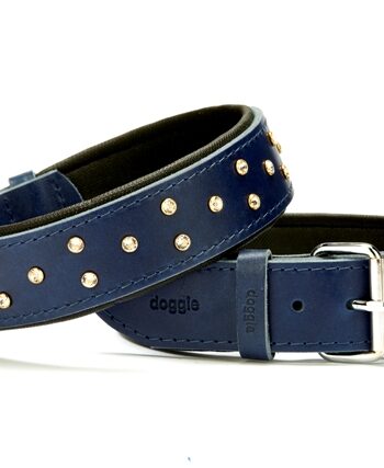 Doggie Konforlu Deri Swarovski Kristal Taşlı Köpek Boyun Tasması 4 x 47-55 cm Mavi