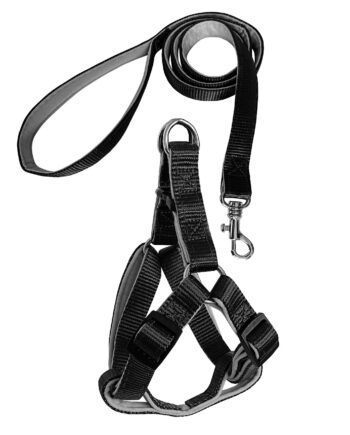 Gezdirme Kayışlı Dokuma Köpek Göğüs Tasma Seti 32*47-110 cm Siyah