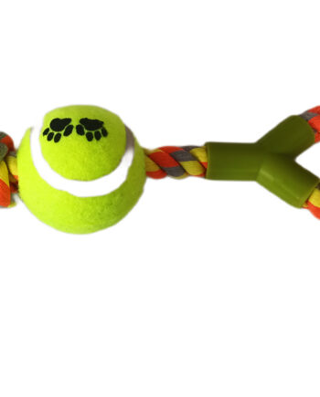 Düğümlü Y Şekilli Tenis Toplu Köpek Oyuncağı 7-37 cm Sarı