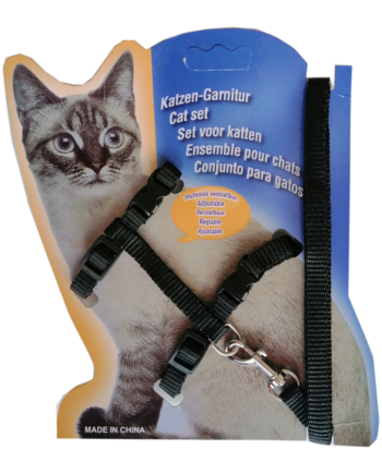 Kedi Göğüs Bel Tasma Takımı Medium Siyah 20*32-120 cm