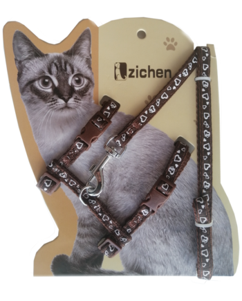 Atlantik Siyah Kalp Desenli Kedi Göğüs Bel Tasması 20*32 cm