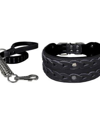 Markapet Elegance Deri İşlemeli Lüks Köpek Tasma Seti XL 7 cm*60-68 cm Siyah