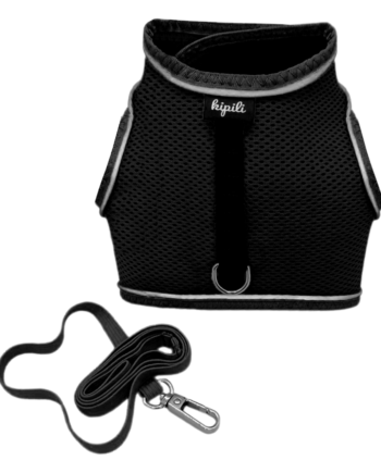 Çift Kilitli Sportif Kedi Köpek Göğüs Tasma Seti 34-44 cm Large Siyah