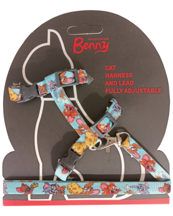 Markapet Tom and Jerry Desenli Kedi Göğüs Tasması + Gezdirme Kayışı 110 cm