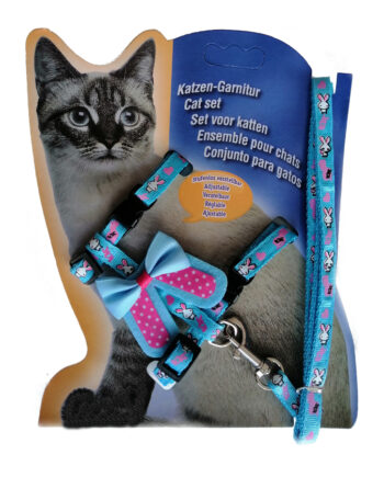 Atlantik Kurdelalı Desenli Kedi Göğüs Bel Tasması 20*32 cm Turkuaz