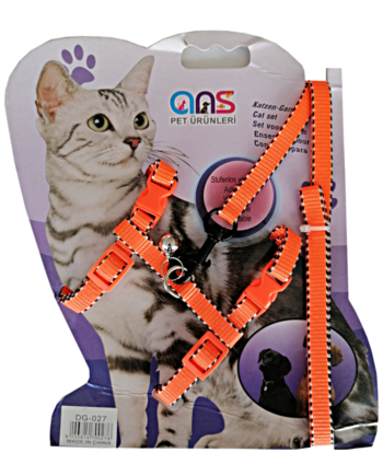 Çizgi İşlemeli Kedi Göğüs Bel Tasması Dokuma Turuncu 20 * 32 cm