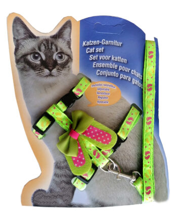 Atlantik Kurdelalı Desenli Kedi Göğüs Bel Tasması 20*32 cm Yeşil